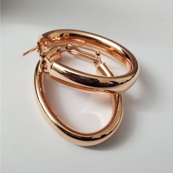 Rose Gold Omega Back Earrings - Picture 2 of 3